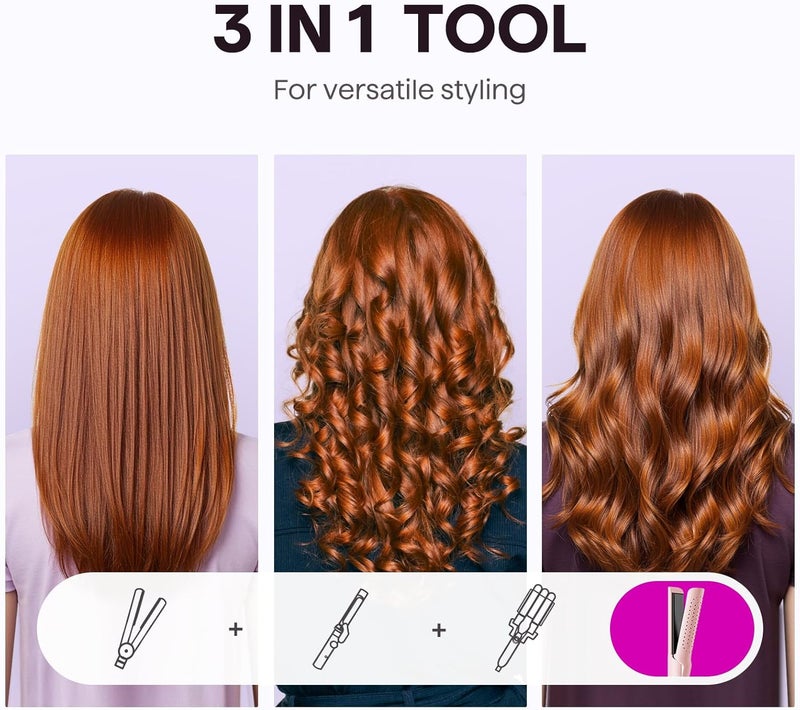 wavytalk مكواة تجعيد الشعر Airflow Styler، تجعيد بارد، قفل هواء بارد بزاوية 360° للحفاظ على التجعيد، يقلل من الضرر، 2 في 1 مكواة فرد وتجعيد الشعر، 1.25 بوصة، مضادة للحروق للشعر القصير والطويل، وردي - Image 2